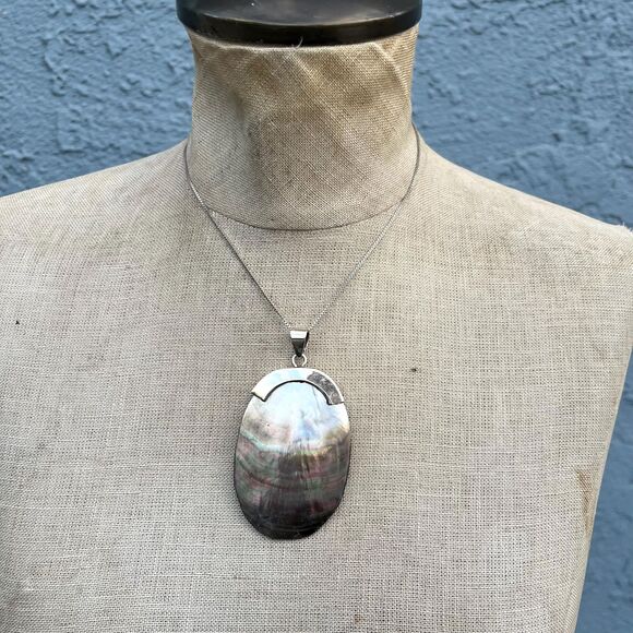 Mother of Pearl Stering Silver Necklace Bohemian Statement Jewelry - Picture 10 of 10